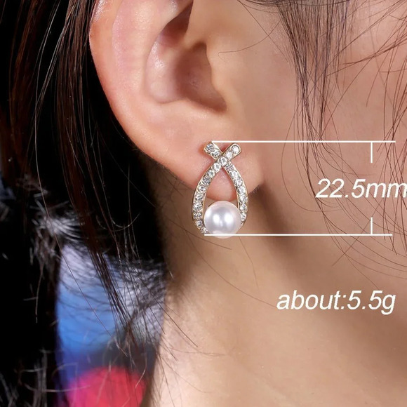 "Unique Bowknot Pearl CZ Wedding Stud Earrings for Women, MLNN1047 - Picture 6 of 6